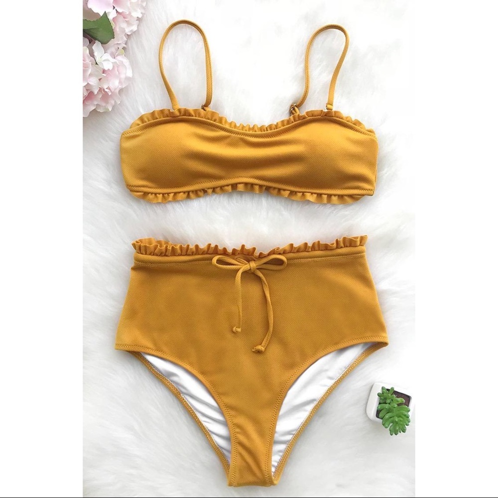 Yellow Two-Piece Bathing Suit High Waisted